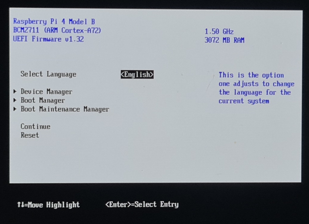 UEFI toplevel menu